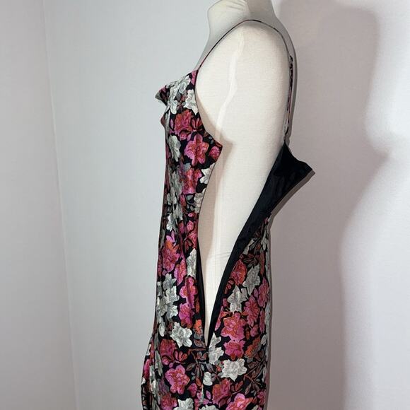 Cinq á Sept 6 Small Pink Black Silk Adjustable Strap Mini Dress Floral Print - Picture 9 of 12